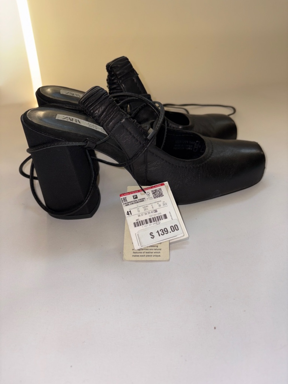 Zara Ballet Style High Heel Black Square-Toe Block Slingback - Picture 5 of 11